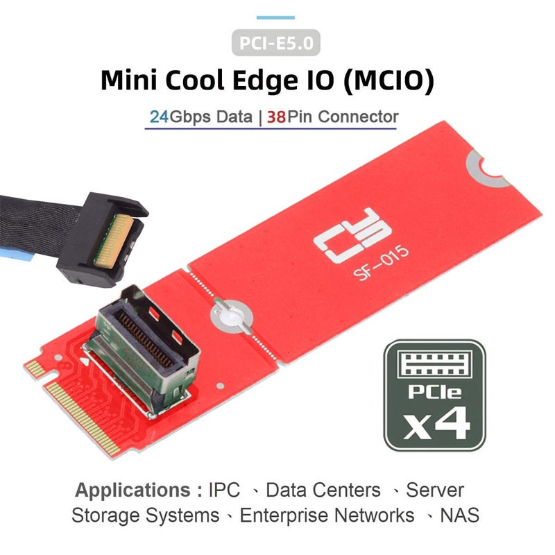 Cablecc M.2 M-Key PCI-E 5.0 4.0 to Mini Cool Edge IO MCIO Female Host Adapter for PCIe Nvme SSD 2280 2230 - Image 4